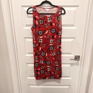 J. Jill Red Floral Sleeveless Knit Sheath Dress. Resort Wear SZ M Petite